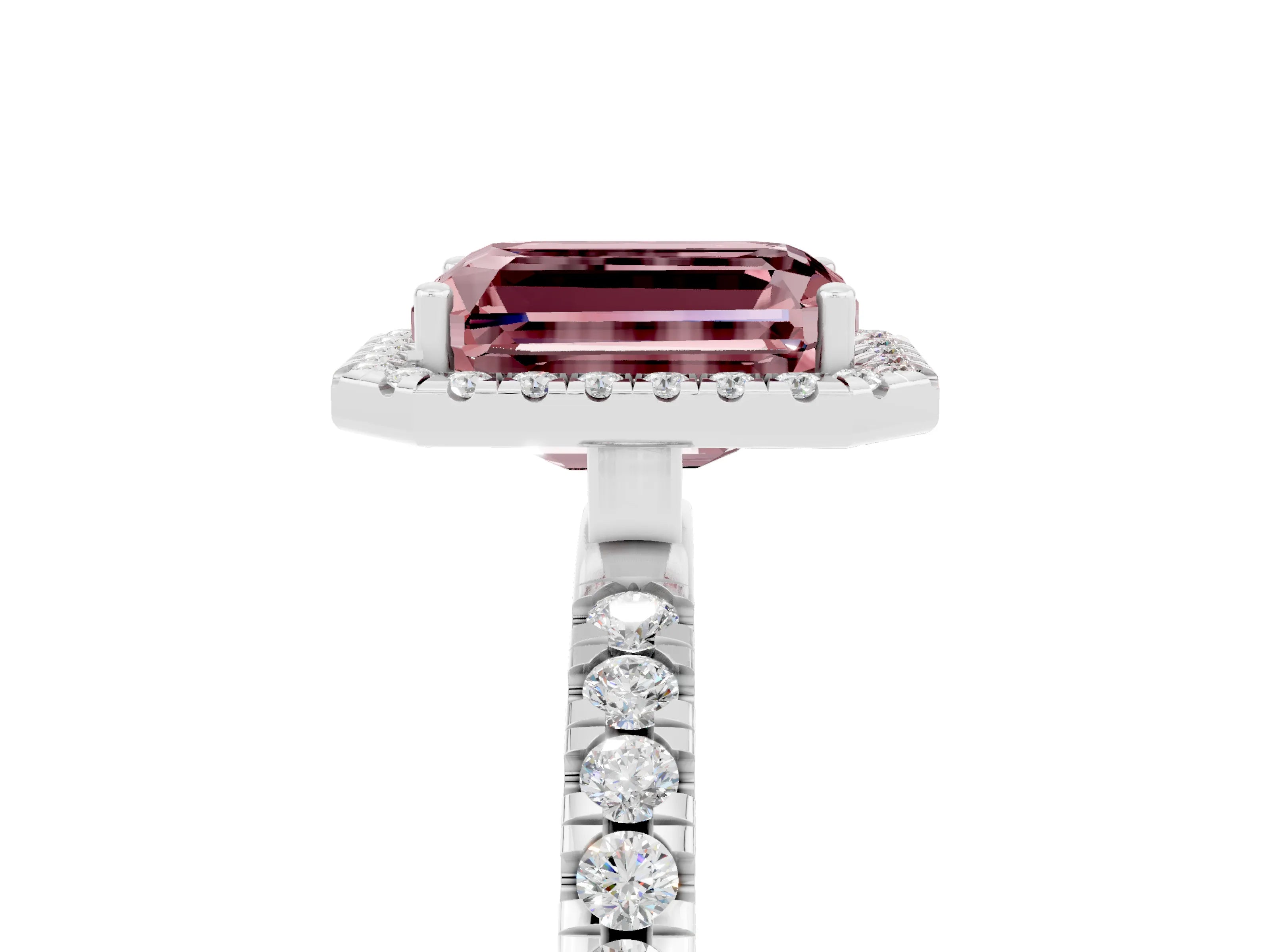 White gold Emerald Cut Halo Diamond Pave Band with Prong Setting_5