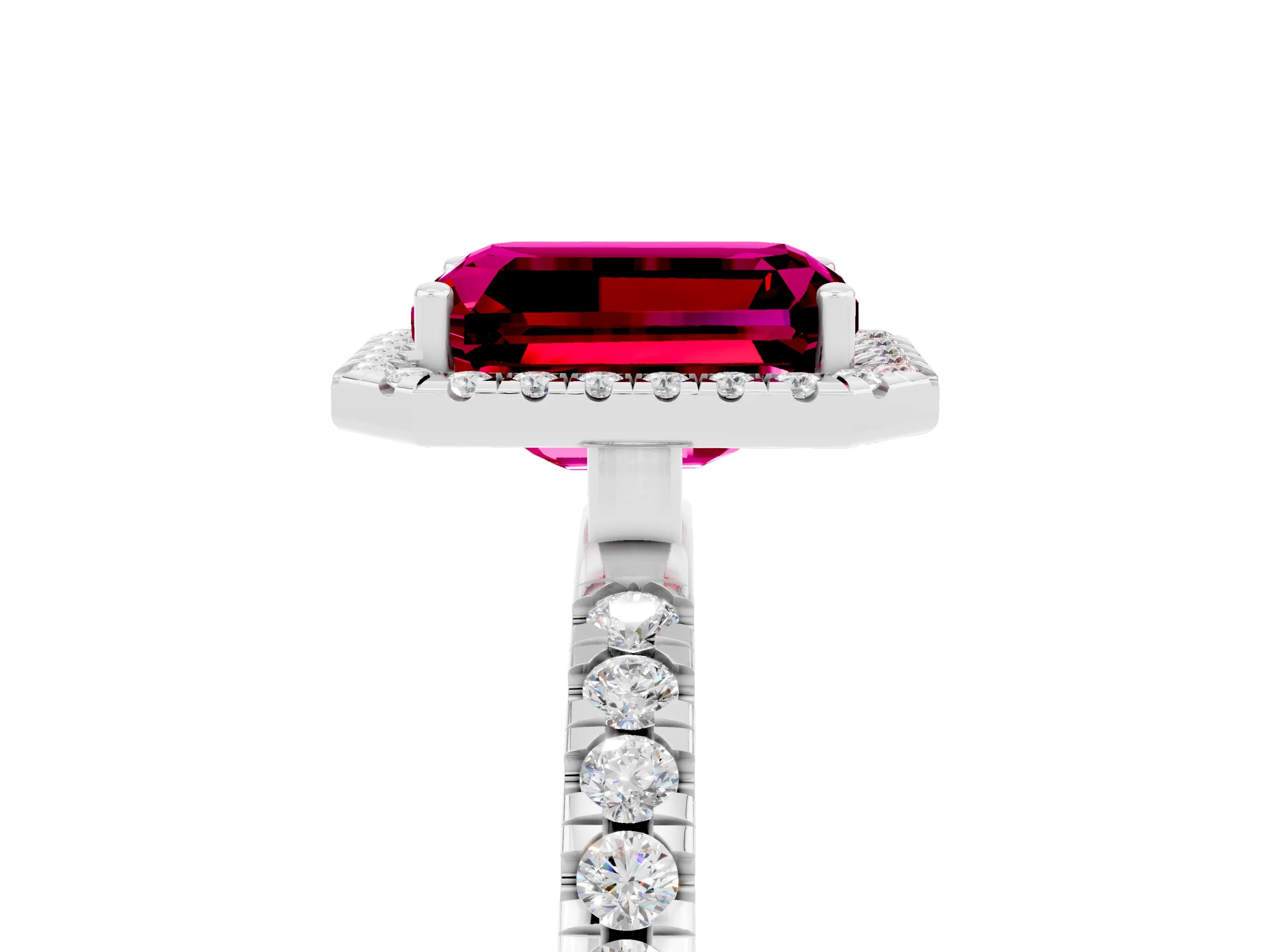 White gold Emerald Cut Halo Diamond Pave Band with Prong Setting_5