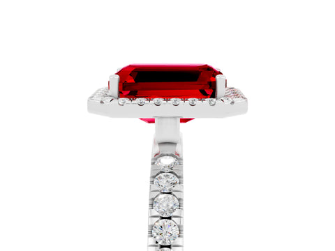 White gold Emerald Cut Halo Diamond Pave Band with Prong Setting_5