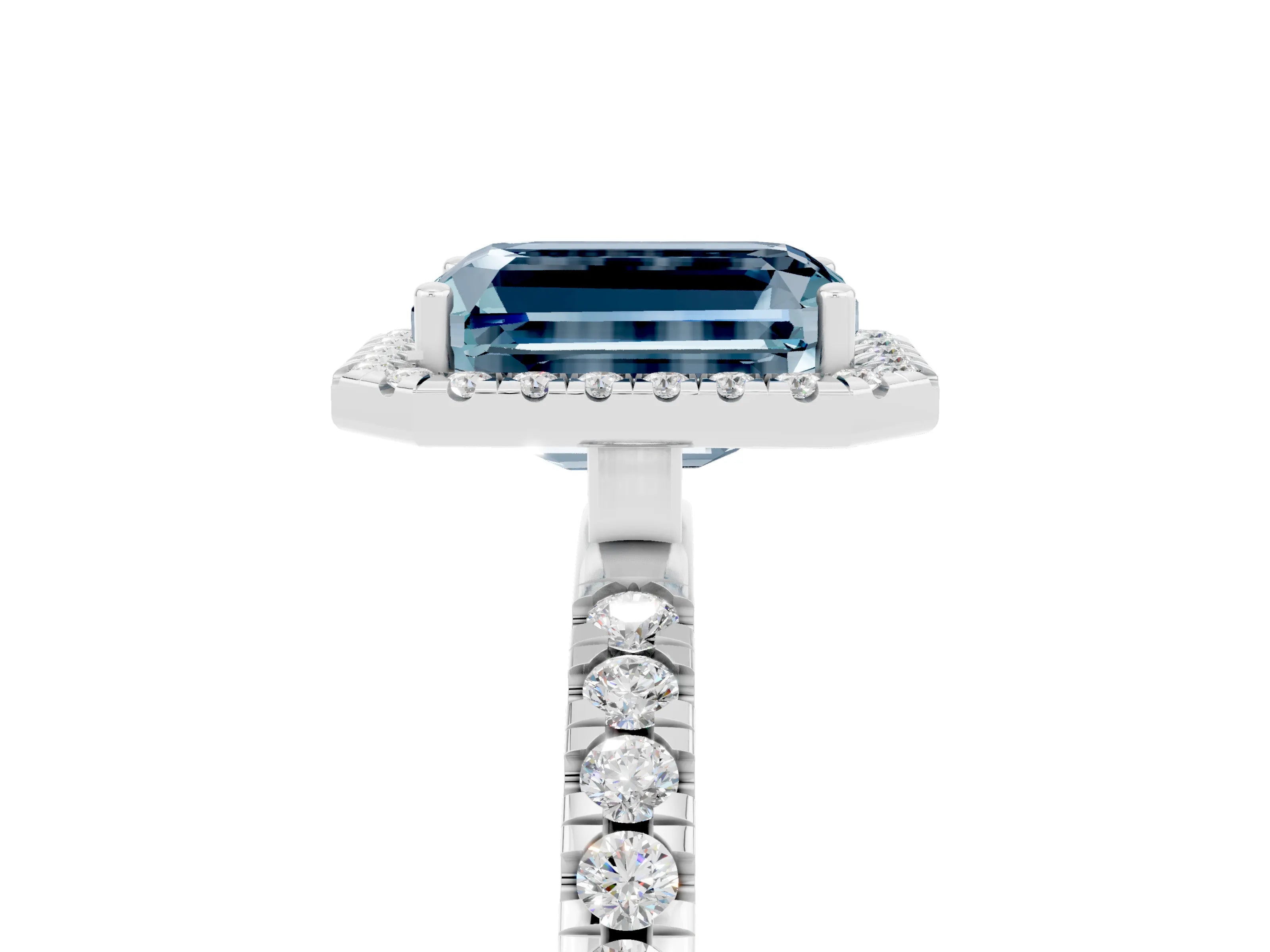 White gold Emerald Cut Halo Diamond Pave Band with Prong Setting_5