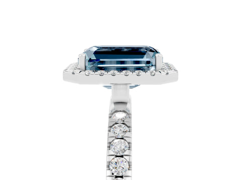 White gold Emerald Cut Halo Diamond Pave Band with Prong Setting_5