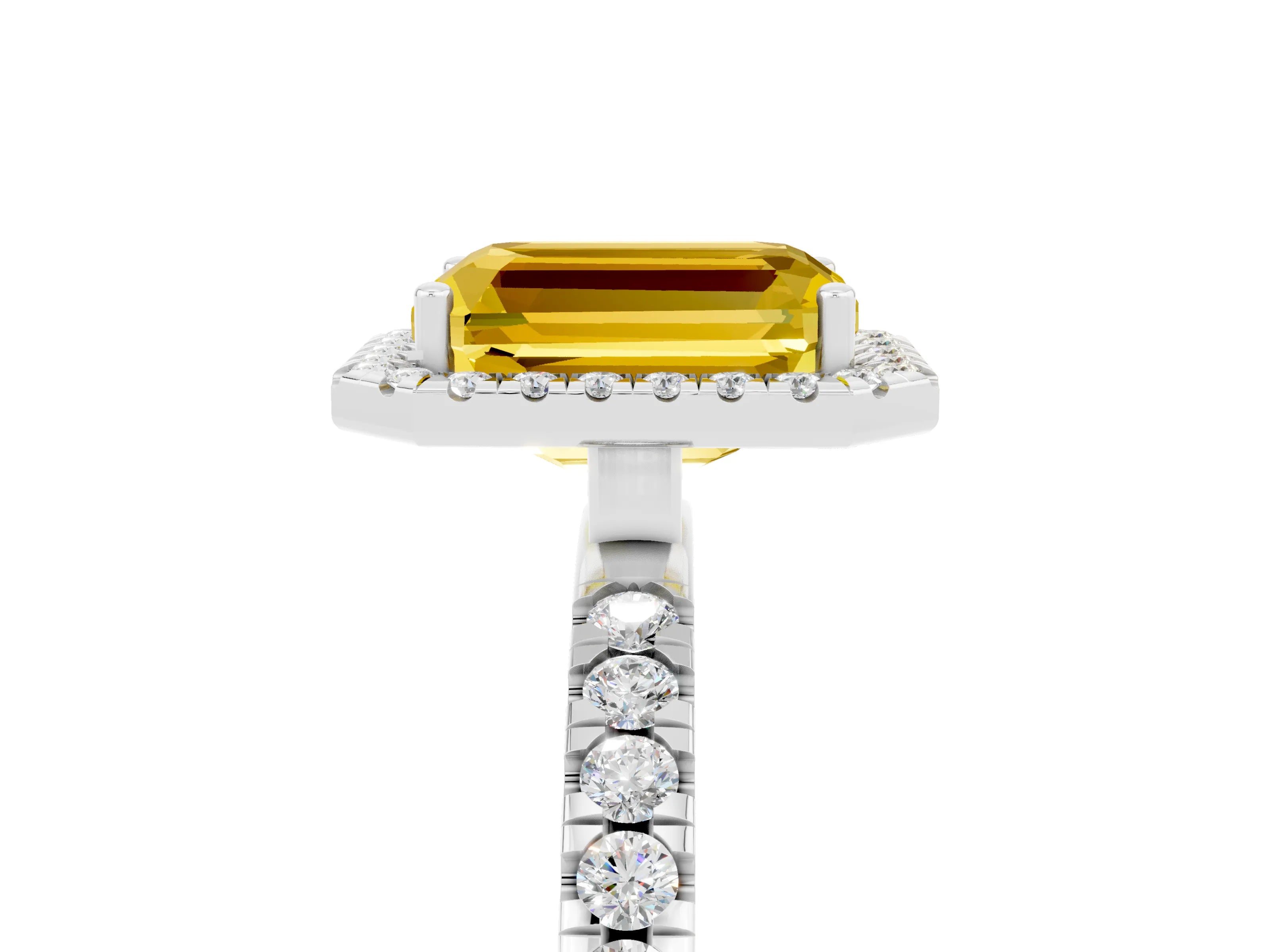 White gold Emerald Cut Halo Diamond Pave Band with Prong Setting_5