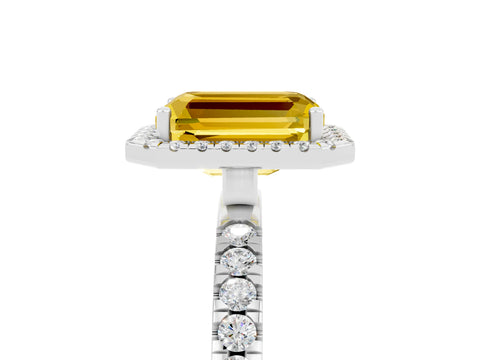 White gold Emerald Cut Halo Diamond Pave Band with Prong Setting_5