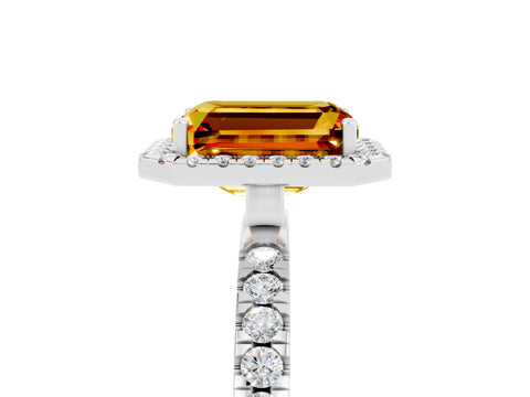 White gold Emerald Cut Halo Diamond Pave Band with Prong Setting_5