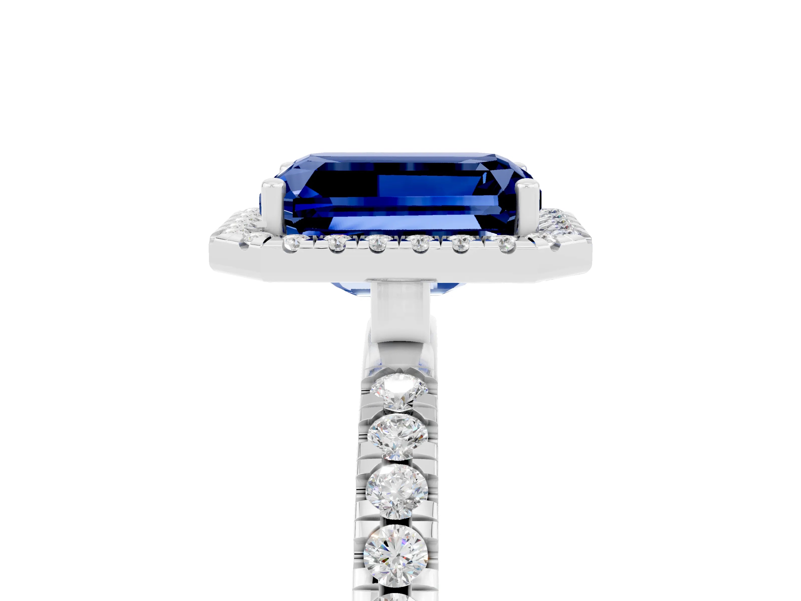 White gold Emerald Cut Halo Diamond Pave Band with Prong Setting_5