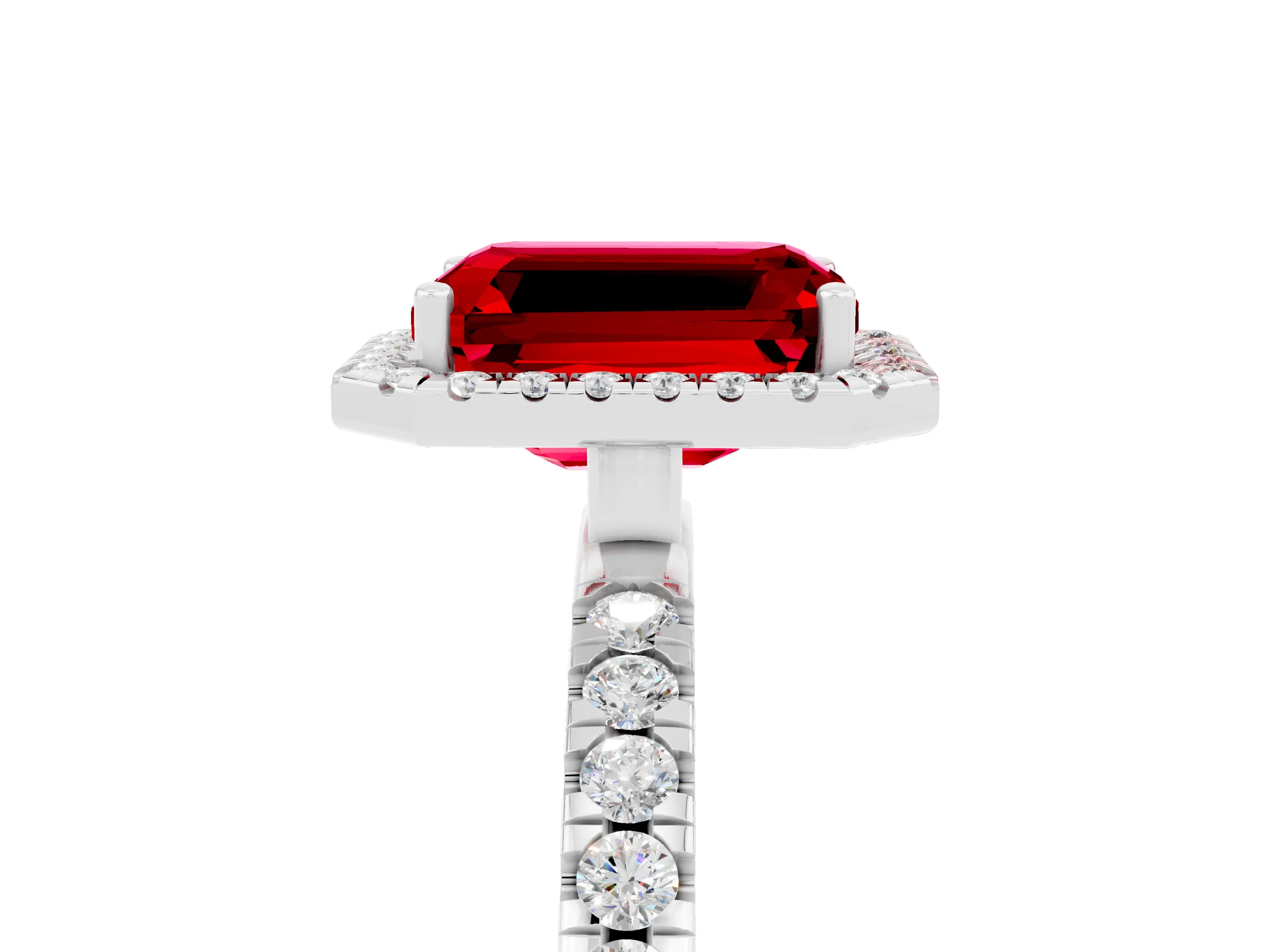 White gold Emerald Cut Halo Diamond Pave Band with Prong Setting_5