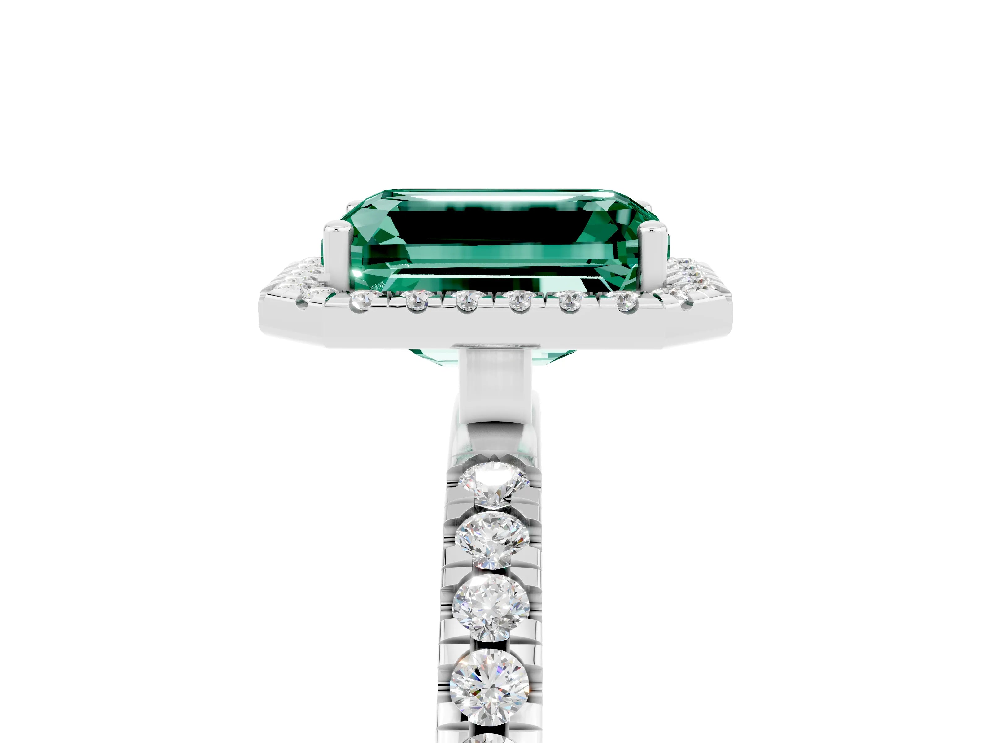 White gold Emerald Cut Halo Diamond Pave Band with Prong Setting_5