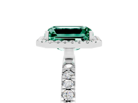 White gold Emerald Cut Halo Diamond Pave Band with Prong Setting_5