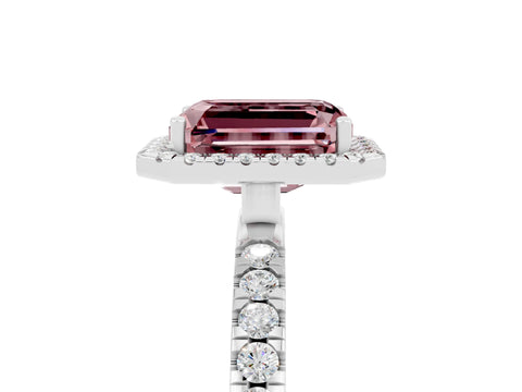 White gold Emerald Cut Halo Diamond Pave Band with Prong Setting_5