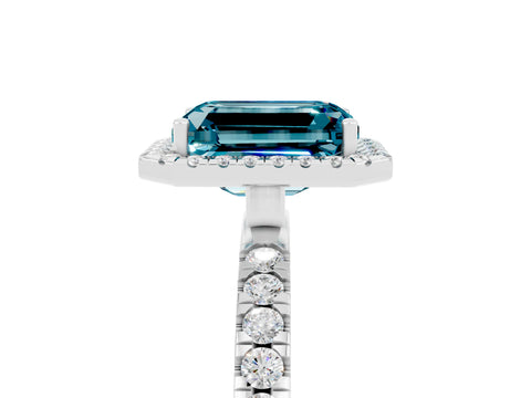 White gold Emerald Cut Halo Diamond Pave Band with Prong Setting_5