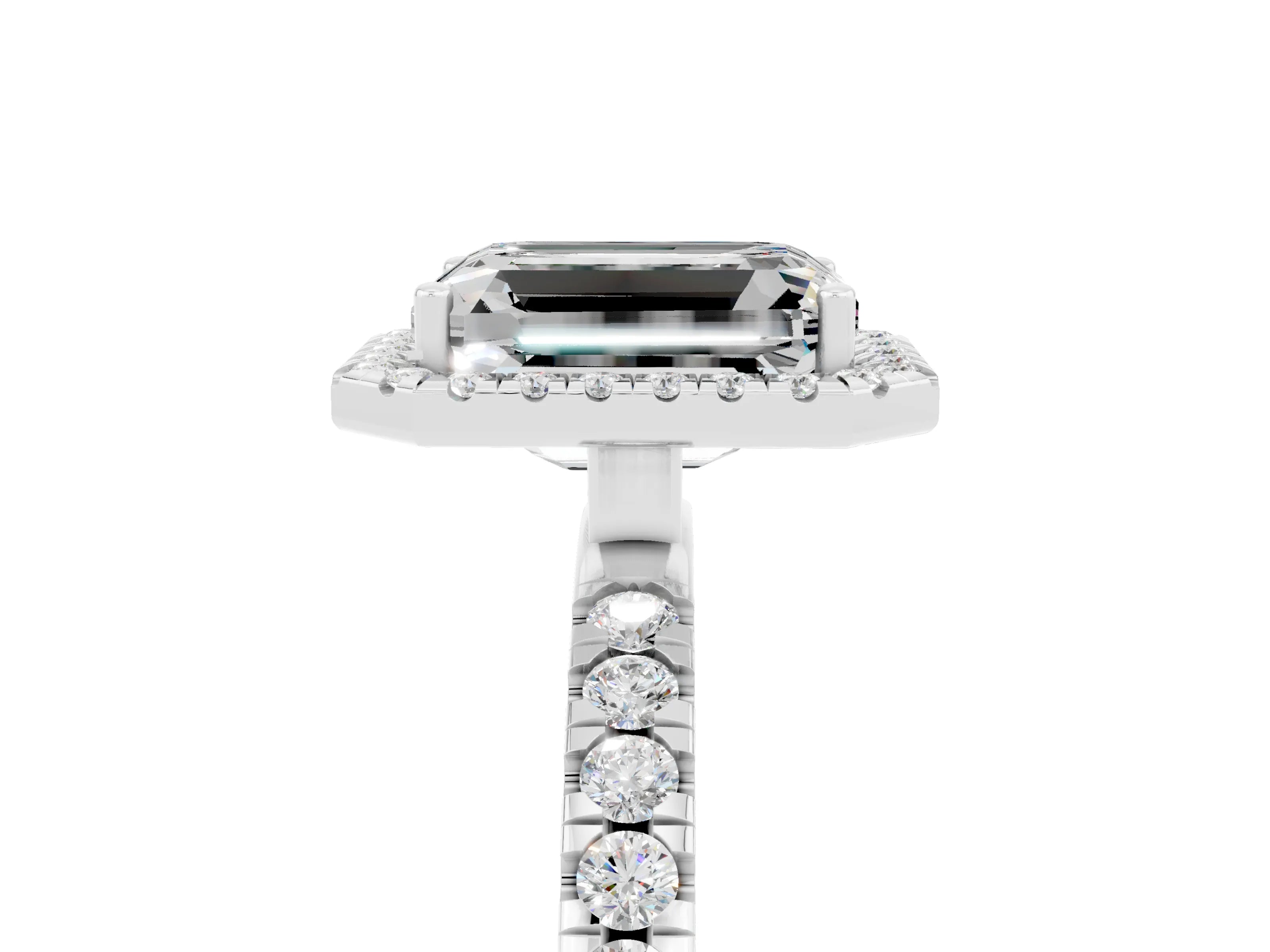 White gold Emerald Cut Halo Diamond Pave Band with Prong Setting_5