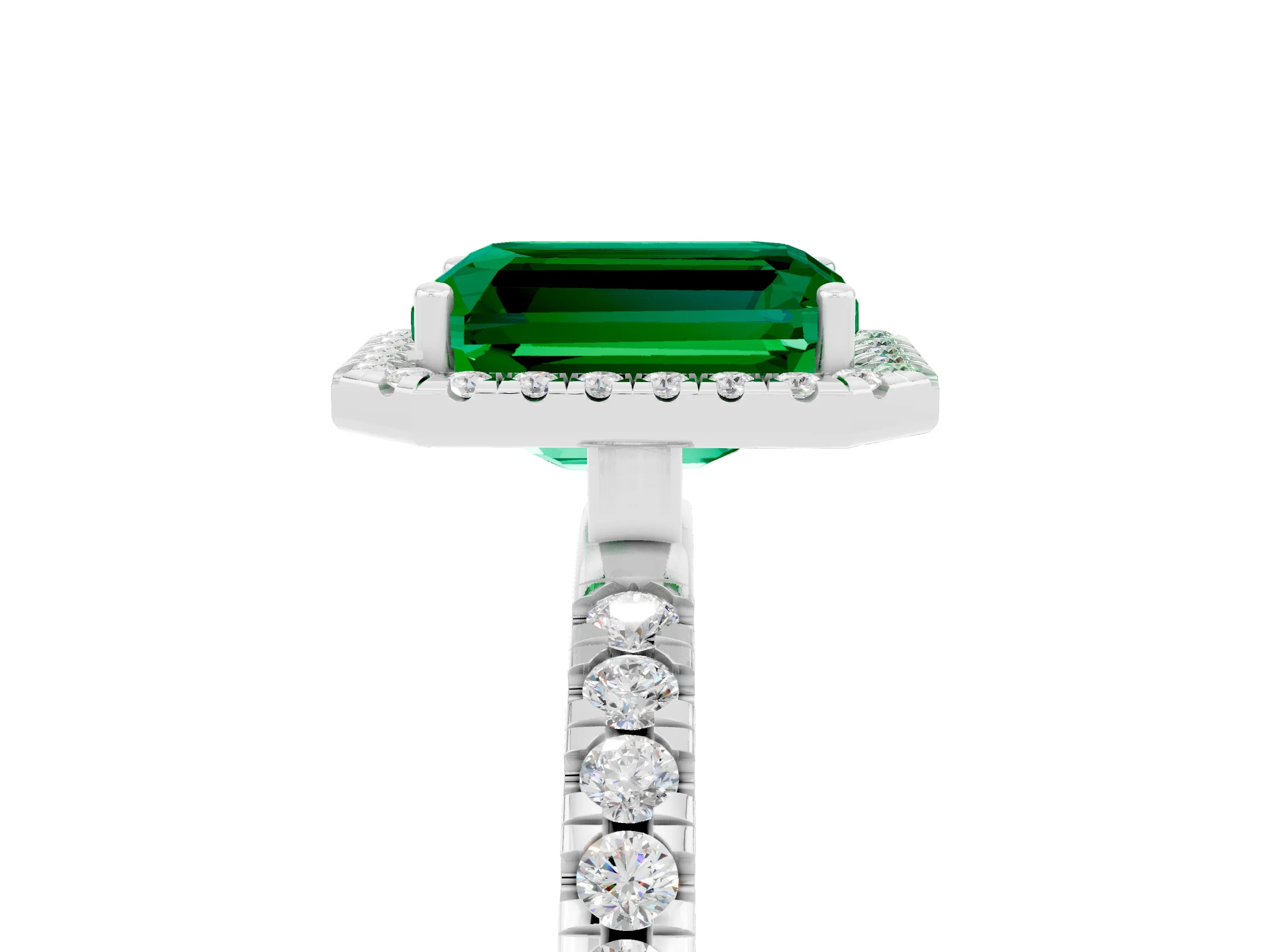 White gold Emerald Cut Halo Diamond Pave Band with Prong Setting_5