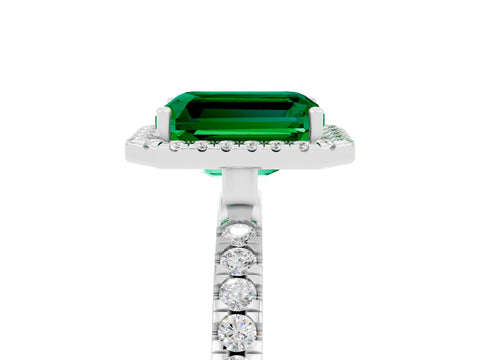 White gold Emerald Cut Halo Diamond Pave Band with Prong Setting_5