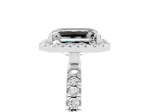 White gold Emerald Cut Halo Diamond Pave Band with Prong Setting_5