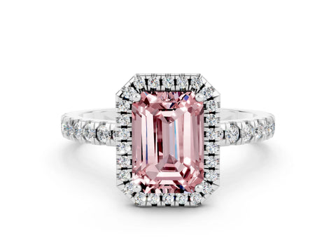 White gold Emerald Cut Halo Diamond Pave Band with Prong Setting