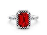 White gold Emerald Cut Halo Diamond Pave Band with Prong Setting