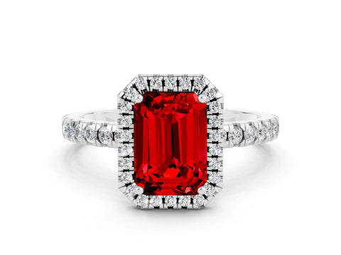 White gold Emerald Cut Halo Diamond Pave Band with Prong Setting