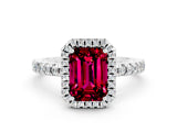 White gold Emerald Cut Halo Diamond Pave Band with Prong Setting