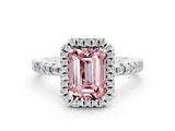 White gold Emerald Cut Halo Diamond Pave Band with Prong Setting