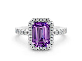 White gold Emerald Cut Halo Diamond Pave Band with Prong Setting