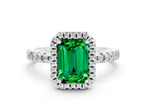 White gold Emerald Cut Halo Diamond Pave Band with Prong Setting