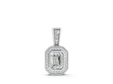 White gold Emerald Cut Halo Diamond Pendant with Pavé Setting_7
