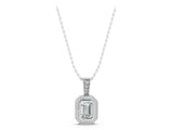 White gold Emerald Cut Halo Diamond Pendant with Pavé Setting_8
