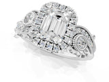 White gold Emerald Cut Halo Diamond Ring with Milgrain and Bezel Accents on a Split Shank Band_16