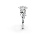 White gold Emerald Cut Halo Diamond Ring with Milgrain and Bezel Accents on a Split Shank Band_17