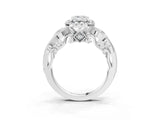 White gold Emerald Cut Halo Diamond Ring with Milgrain and Bezel Accents on a Split Shank Band_18
