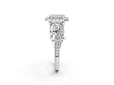 White gold Emerald Cut Halo Diamond Ring with Milgrain and Bezel Accents on a Split Shank Band_71