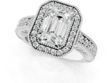 White gold Emerald Cut Halo Diamond Ring with Pavé Band and Four-Prong Setting_67