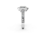 White gold Emerald Cut Halo Diamond Ring with Pavé Band and Four-Prong Setting_73