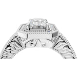 White gold Emerald Cut Halo Diamond Ring with Pavé Band and Four-Prong Setting_75