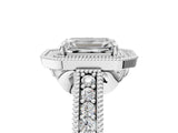 White gold Emerald Cut Halo Diamond Ring with Pavé Band and Four-Prong Setting_76