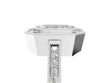 White gold Emerald Cut Halo Diamond Ring with Pavé Band and Milgrain Prong Setting_60