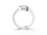 White gold Emerald Cut Halo Diamond Ring with Pavé Band and Milgrain Prong Setting_63