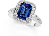 White gold Emerald Cut Halo Diamond Ring with Pavé Band and Three-Prong Setting_1