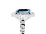 White gold Emerald Cut Halo Diamond Ring with Pavé Band and Three-Prong Setting_11