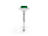White gold Emerald Cut Halo Diamond Ring with Pavé Band and Three-Prong Setting_13