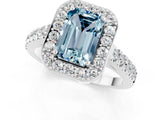 White gold Emerald Cut Halo Diamond Ring with Pavé Band and Three-Prong Setting_13
