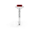 White gold Emerald Cut Halo Diamond Ring with Pavé Band and Three-Prong Setting_14