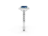 White gold Emerald Cut Halo Diamond Ring with Pavé Band and Three-Prong Setting_14