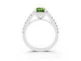 White gold Emerald Cut Halo Diamond Ring with Pavé Band and Three-Prong Setting_15