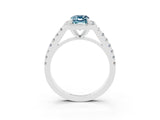 White gold Emerald Cut Halo Diamond Ring with Pavé Band and Three-Prong Setting_15