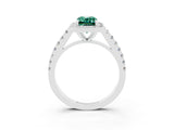 White gold Emerald Cut Halo Diamond Ring with Pavé Band and Three-Prong Setting_15