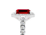 White gold Emerald Cut Halo Diamond Ring with Pavé Band and Three-Prong Setting_17
