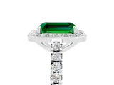 White gold Emerald Cut Halo Diamond Ring with Pavé Band and Three-Prong Setting_17