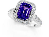 White gold Emerald Cut Halo Diamond Ring with Pavé Band and Three-Prong Setting_1