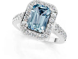 White gold Emerald Cut Halo Diamond Ring with Pavé Band and Three-Prong Setting_25